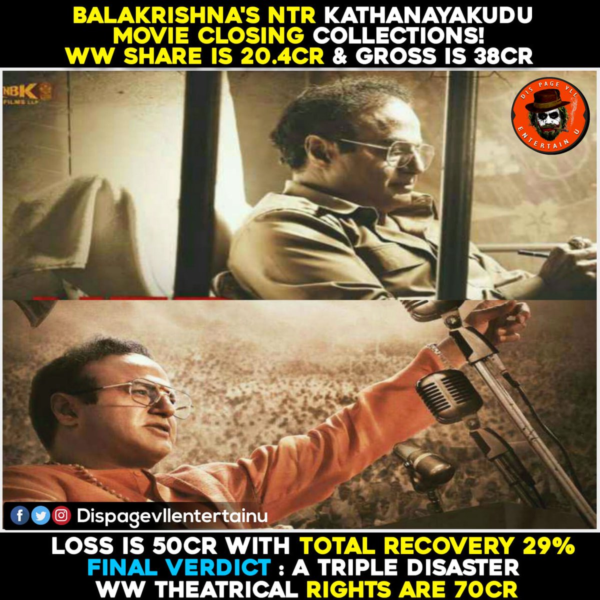DPVEU_'s tweet photo. #NTRKathaNayakudu Closing Collections 
#TripleDisaster https://t.co/vTR8b1HD7y