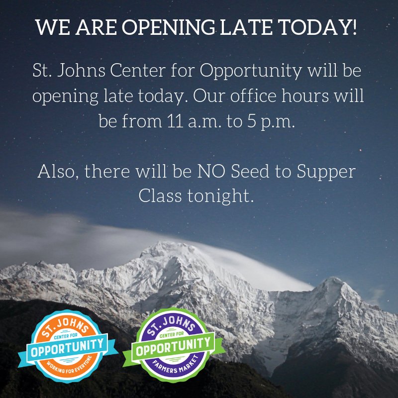 PDXsjfm's tweet image. We are opening late today due to the snow and ice! Also, we are cancelling our first Seed to Supper class tonight - stay tuned for more information from our Market Manager about making up tonight's class. Stay safe and warm today!!!