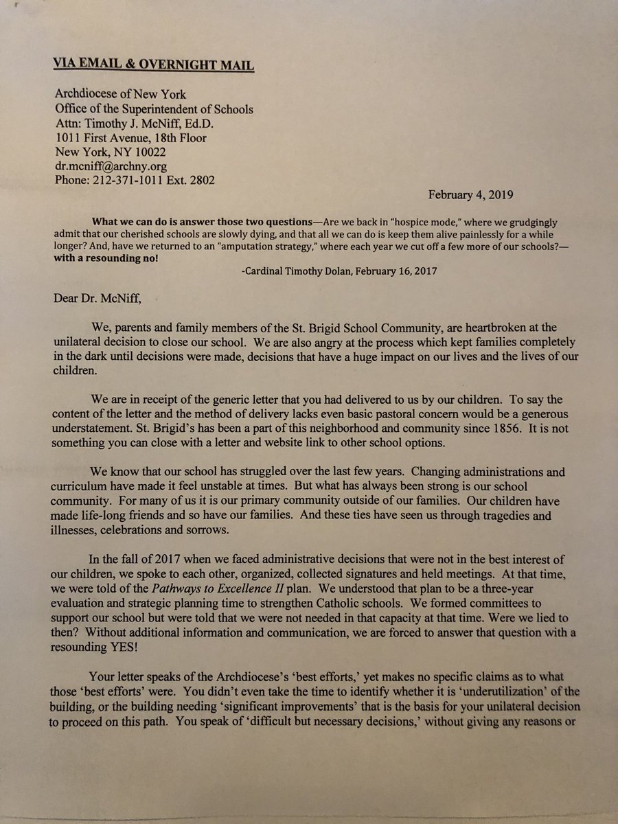 BrigidSave's tweet photo. The @NY_Arch is attempting to close one of the oldest catholic grammar schools in the United States — with a form letter sent home in book bags. Here is their letter & our response. #SaveSBS @StBrigidNYC @CardinalDolan @DrTimothyMcNiff @NY1 https://t.co/A7KcnWCTa3