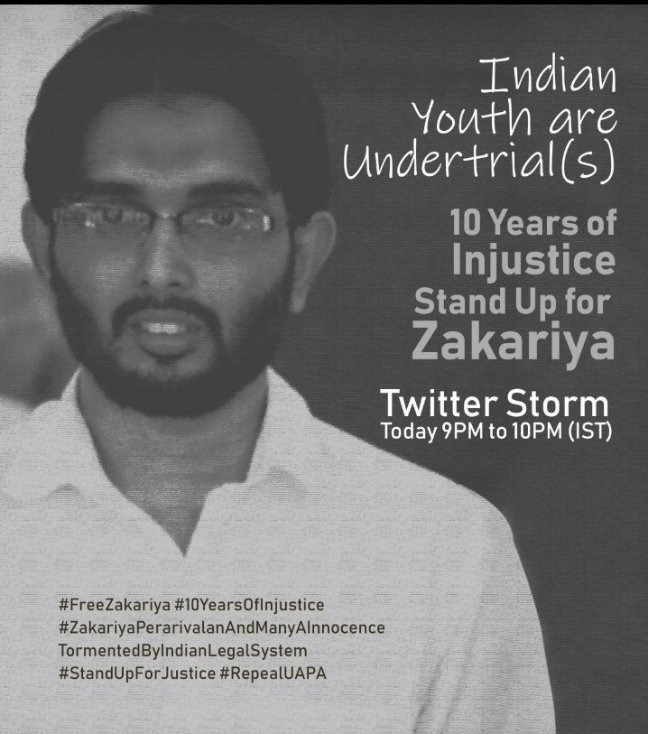 10 Years of Injustice.
Stand Up for Zakariya.
#FreeZakariya
#10YearsOfInjustice
#ZakariyaPerarivalanAndManyAInnocenceTormentedByIndianLegalSystem
#StandUpForJustice
#RepealUAPA