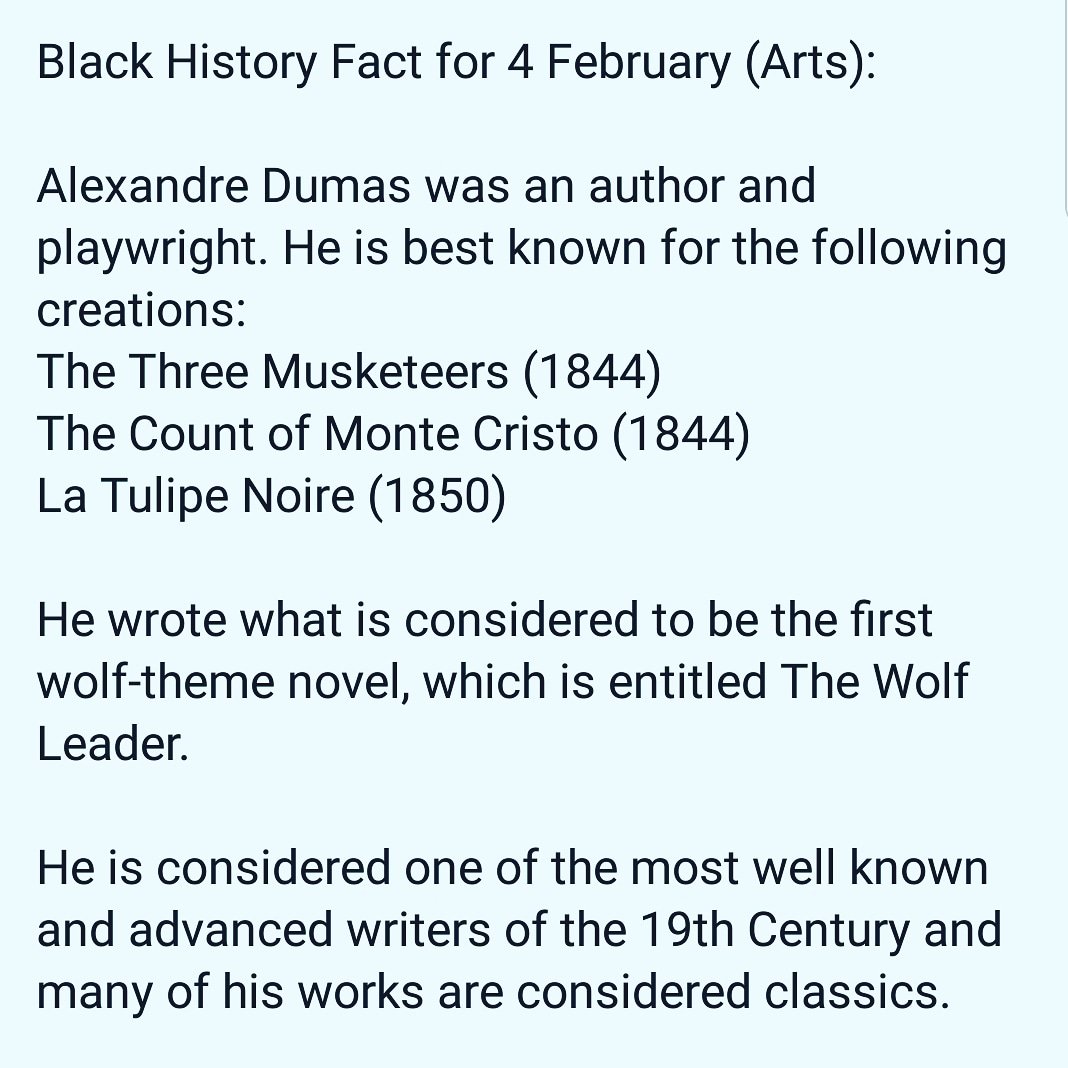 Black History Fact for 4 February: Alexandre Dumas