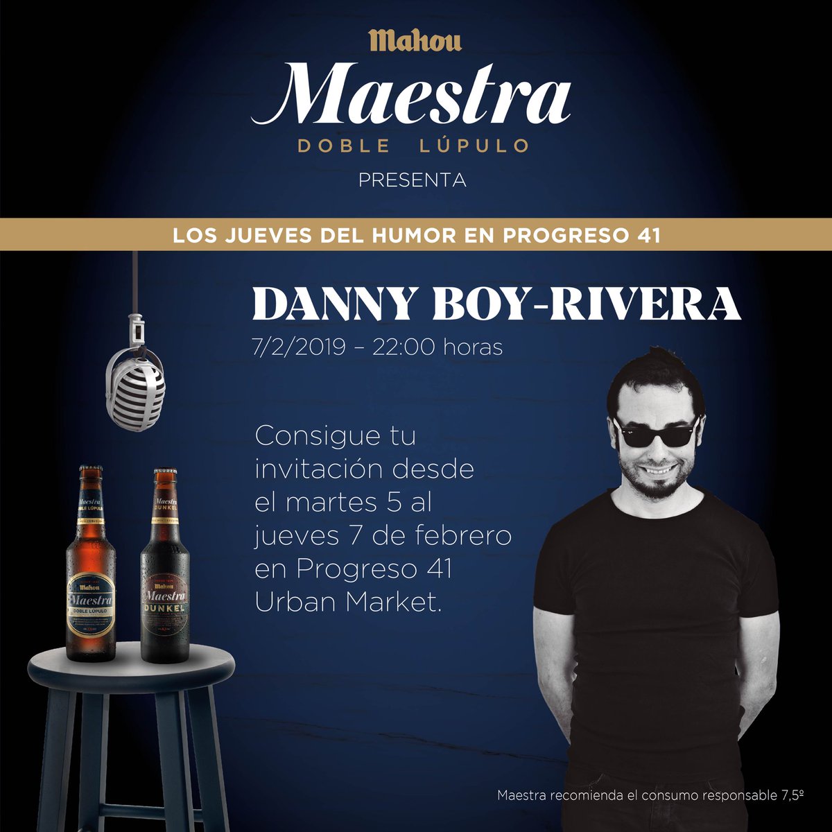 progreso41's tweet photo. Comenzamos el ciclo de monólogos con el gran @DannyBoyRivera ya están las invitaciones en las instalaciones de nuestro Gastromercado #Progreso41 en #Vigo https://t.co/vVxH3nDmLK