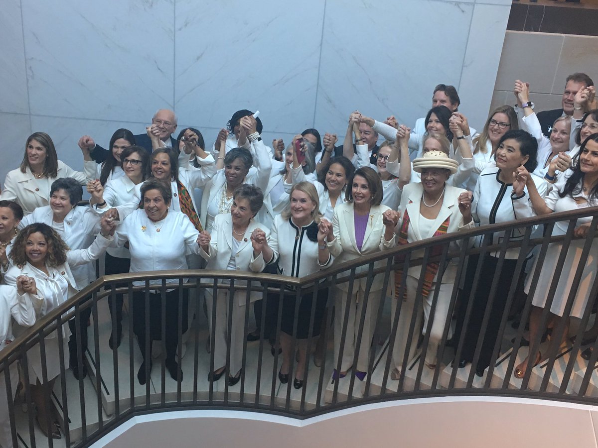 Today, we wear suffragette white to send a strong message that we are fighting #ForThePeople and advancing women’s rights. #WomenUnited
