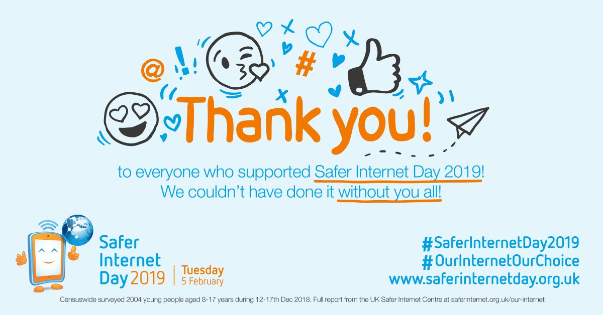 UK_SIC's tweet photo. Thank you to everyone who got behind and supported #SaferInternetDay2019! We couldn't have done it without all of you! https://t.co/Wrg0iNFwiv