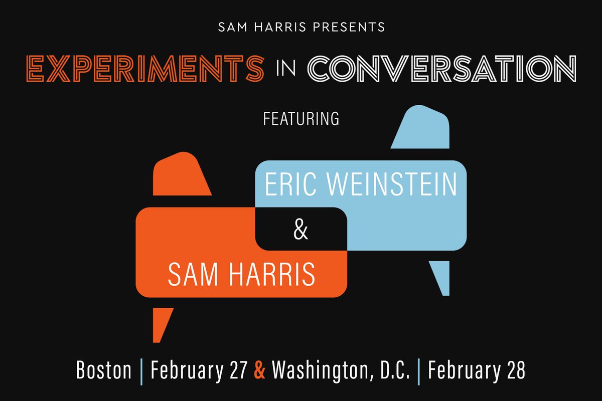 ExperimentsIC's tweet image. Sam and Eric had such a great time together that they didn't want the conversation to end. So we're excited to bring these two back together for the Experiments in Conversation events in Boston on 2/27 and Washington DC on 2/28. Tickets here: bit.ly/2GaHfrd