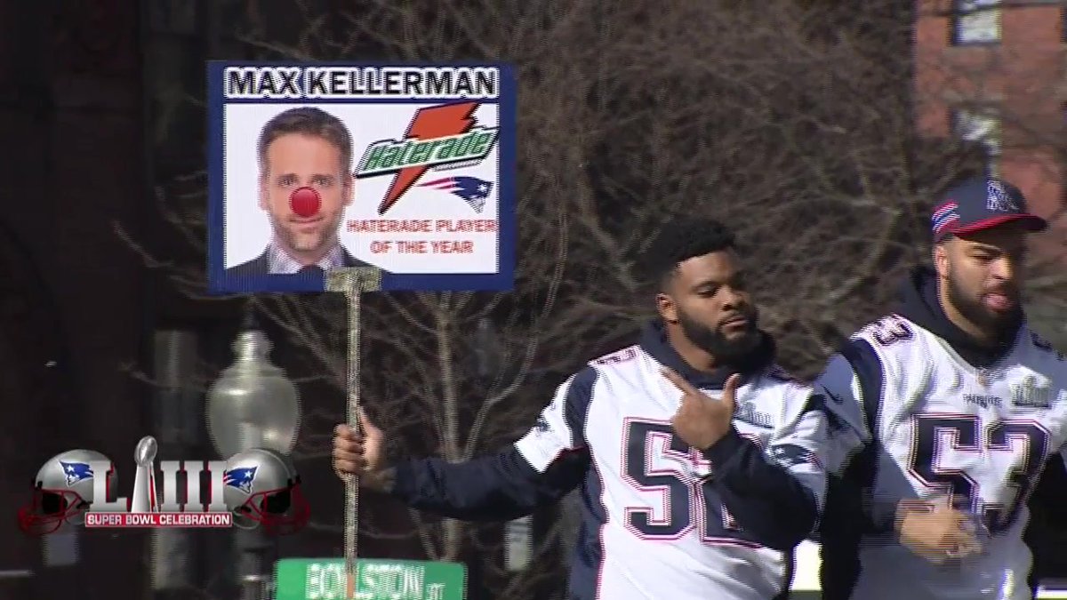 7News's tweet photo. Patriots linebackers dub Max Kellerman 'Haterade Player of the Year' https://t.co/EOeRhHeM0S #7News https://t.co/jRVMdcA4qB