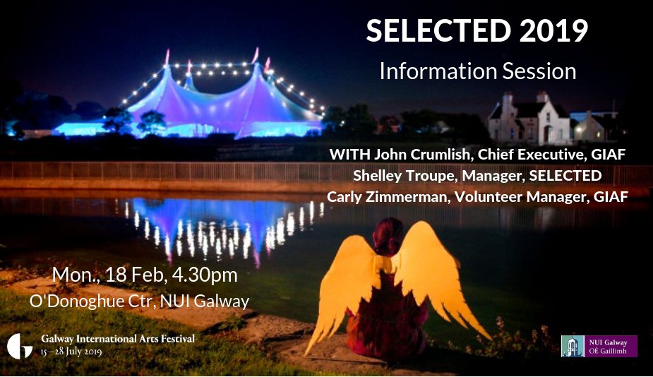 GalwayIntArts's tweet photo. Calling all @nuigalway students: interested in being a part of #GIAF19 (15-28 July)? #SELECTED19 information session with @Crafty_Academic and @GalwayIntArts Monday 18 Feb. @NUIGDrama @NUIG_Dramsoc @ARTnuigalway https://t.co/hbzXtjUqIT