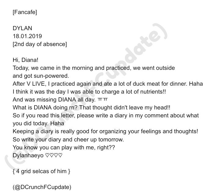 DCrunchFCupdate's tweet photo. [Fancafe]

DYLAN
18.01.2019
[2nd day of absence] https://t.co/wUOGkFC3zc