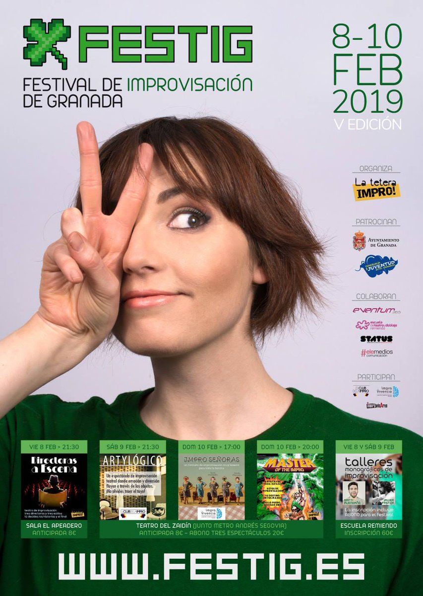 EscuelaRemiendo's tweet photo. V edición del #Festig, el Festival de Teatro de Improvisación de Granada que organiza @LaTeteraPE.
Del 8 al 10 de febrero espectáculos y talleres con lo mejor de la #Impro nacional.
https://t.co/UcbNoNa2z9 https://t.co/nS8ynFYAoF
