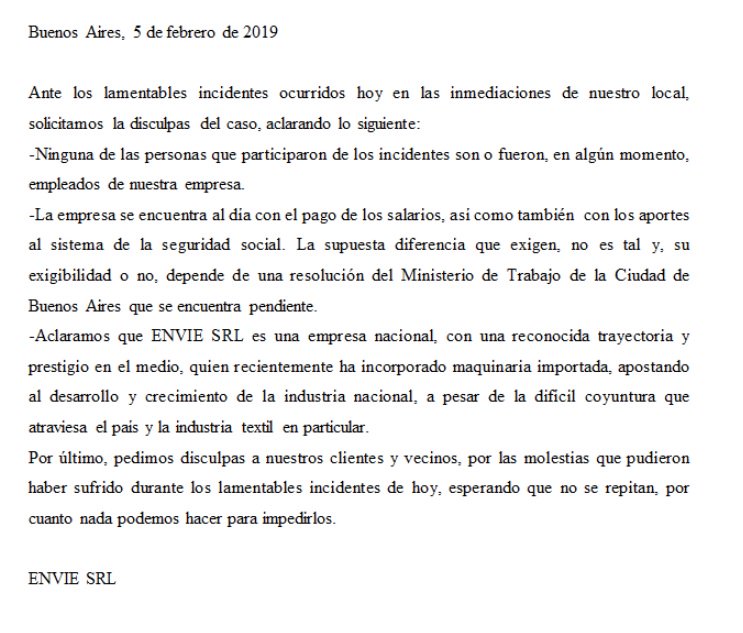 Disculpas por los incidentes ocurridos hoy. La empresa se encuentra al día con el pago de los salarios, también con los aportes al sistema de la seguridad social. Para mayor información, ver foto adjunta.