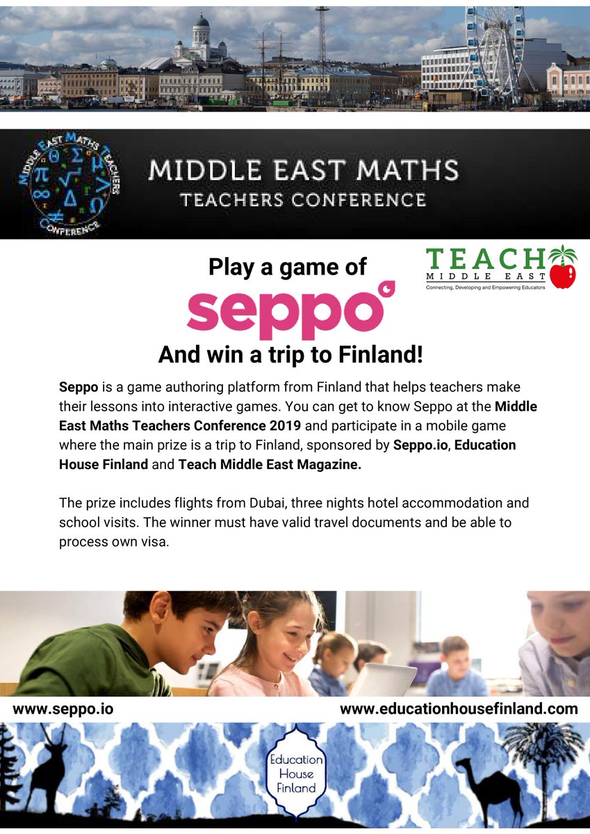 One lucky educator who attends The Middle East Maths Teachers Conference on March 2, 2019, in Dubai, will win a trip to Finland to learn first-hand how the Finns stay on top of the Mathematics tables in TIMMS and PISA. Register now at middleeastmaths.com. #TeachUAEChat