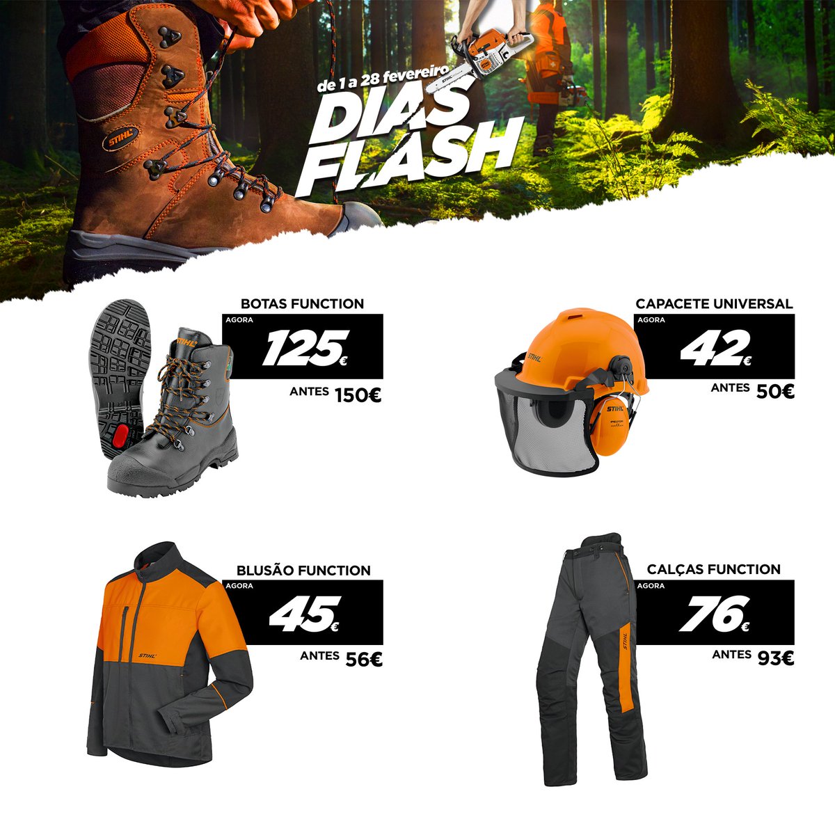 StihlPortugal's tweet photo. Já não há desculpas para não andar confortável e bem protegido da cabeça ao pés. Não perca dos Dias Flash da @StihlPortugal.
Só até 28 de fevereiro!
#stihlportugal #flashdays #diasflash
#EPI #segurança https://t.co/45MEkzj9Nr