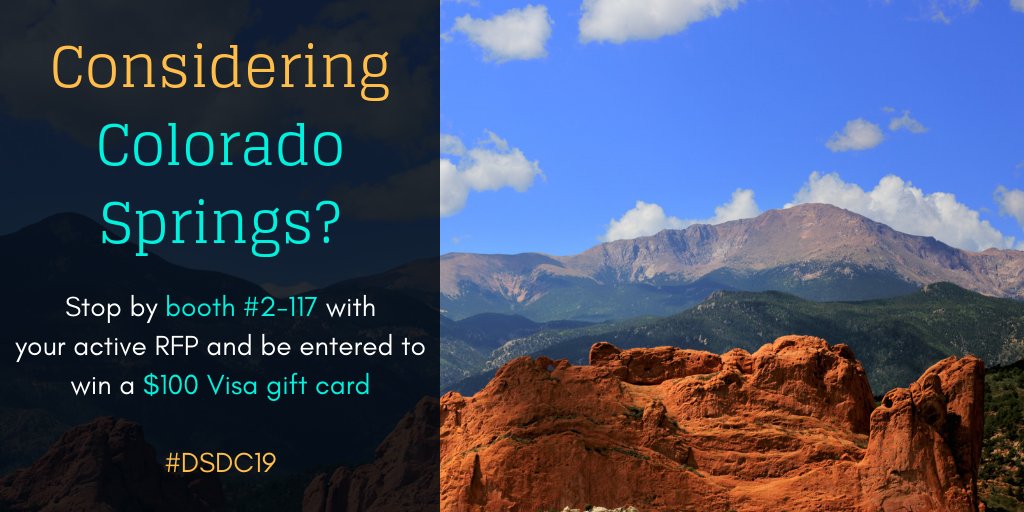 MeetInCoSprings's tweet photo. #ColoradoSprings is the perfect destination for your next meeting. Stop by booth #2-117 at #DSDC19 to find out why! https://t.co/w06EGQ5zZx