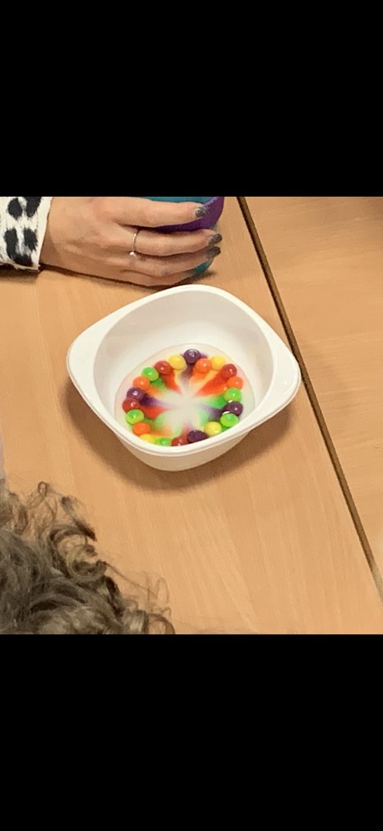 stclementsp2's tweet photo. P2/3 and @P3Clements carrying out our experiment to see if the colour would run from the Skittles when we add warm water! #experimentfun #notastingtherainbowallowed #DundeeLearning https://t.co/i6VQ3cYYB1