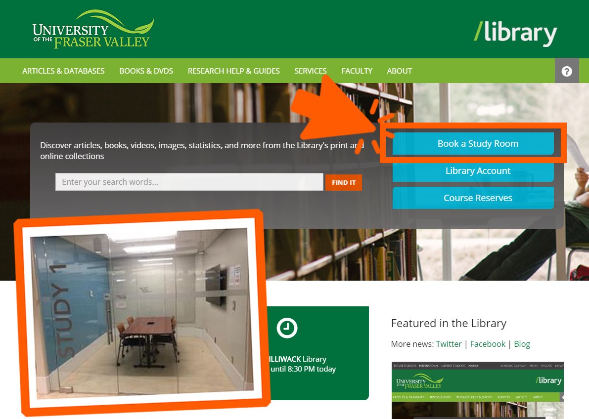 library homepage with book a study space highlighted.