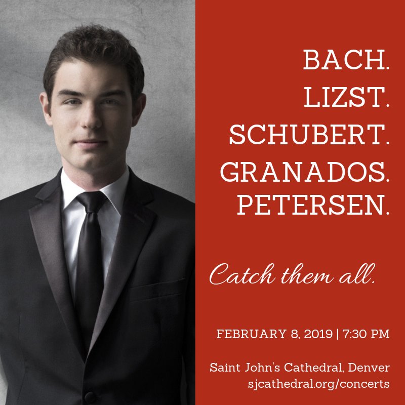 sjcdenver's tweet photo. This Fri, Feb 8 at 7:30P pianist Drew Petersen performs works by #Bach, #Schubert, #Liszt, &amp; #Granados at @sjcdenver as a part of an international tour.

Join us for this free-will concert! No ticket required. https://t.co/QQ7IQzOjpK for more info.

#DenverMusic #Piano #Classical https://t.co/QbIykR2pDy