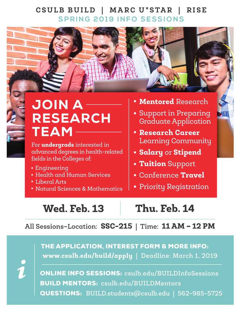 Are you an undergraduate student at CSULB interested in gaining research experience? BUILD is holding info sessions this semester. Learn about the mentoring and research opportunities available through BUILD!