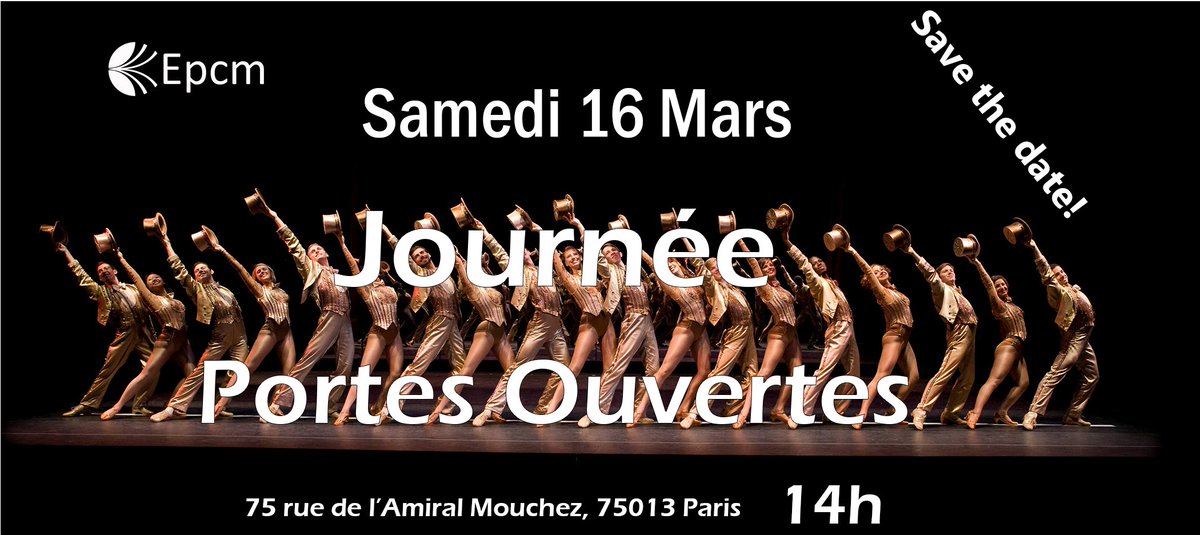 Save the date! Samedi 16 mars L'EPCM vous ouvre ses portes pour vous faire découvrir le monde de la Comédie Musicale. Pour vous inscrire rendez-vous sur notre site internet! #Paris #JPO #comediemusicale #chant #danse #theatre