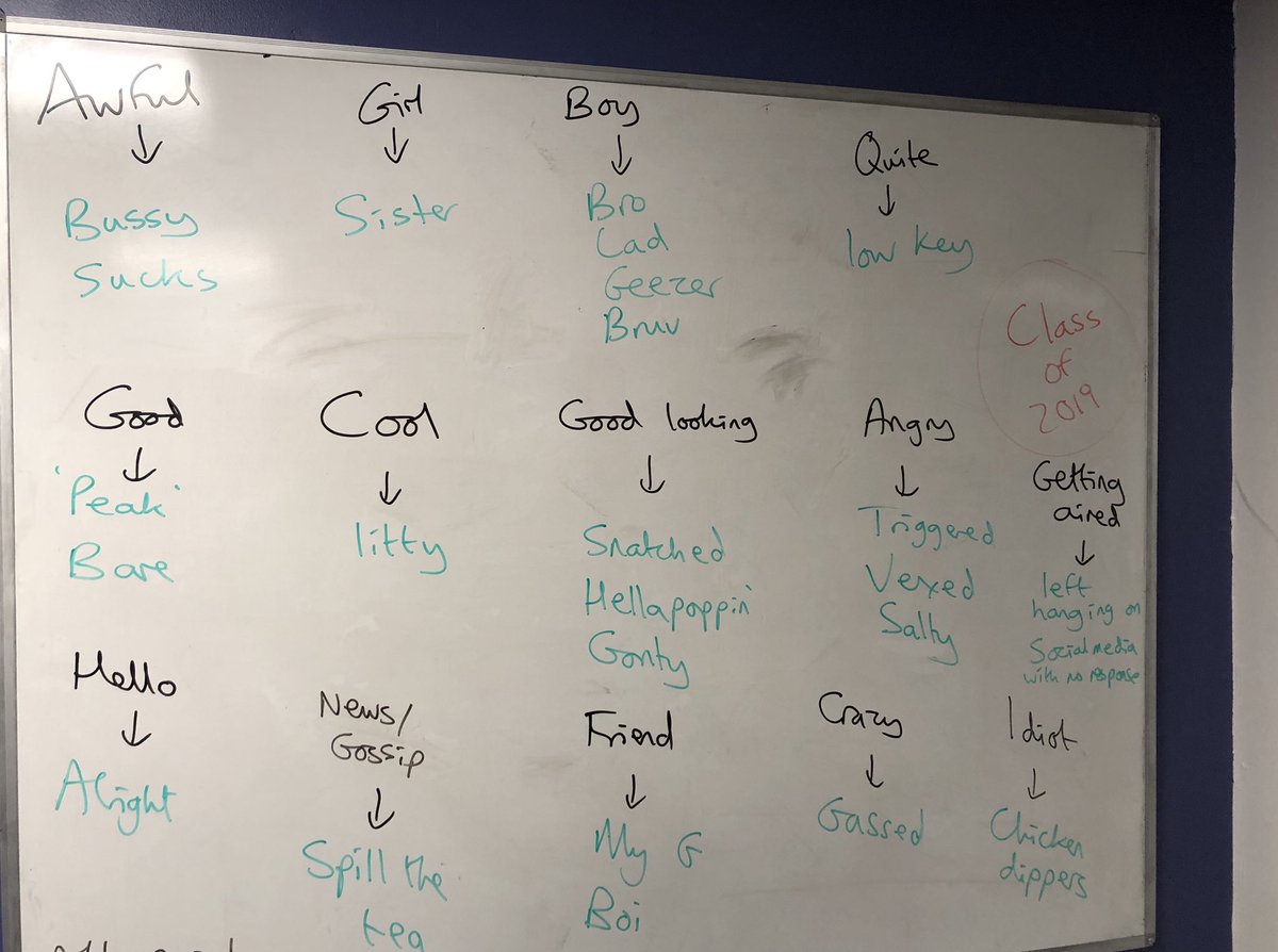 ChurchillEng's tweet photo. Loving the new slang terms from our  @ChurchillAcad Year 9s yoof 2019. 
Intrigued by ‘litty’ , ‘getting aired’ and ‘spill the tea’ this year. #EngLangAlevelpromominimodule #nosirsickissolastcentury https://t.co/usZexEKmRu