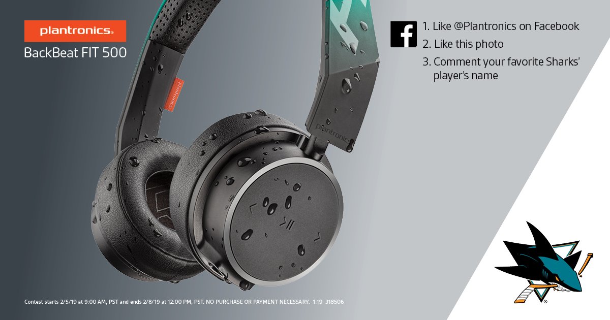 Plantronics's tweet photo. GIVEAWAY: Follow us on Facebook and comment your favorite sharks player, past or present on our official post, to WIN 4 tickets to a @SanJoseSharks game + a Zamboni ride + signed hockey puck + Plantronics #BackBeatFIT500!  Contest ends 2/8 👉🏻 https://t.co/ZzLEfaoPKY https://t.co/WLlmQDkBYu