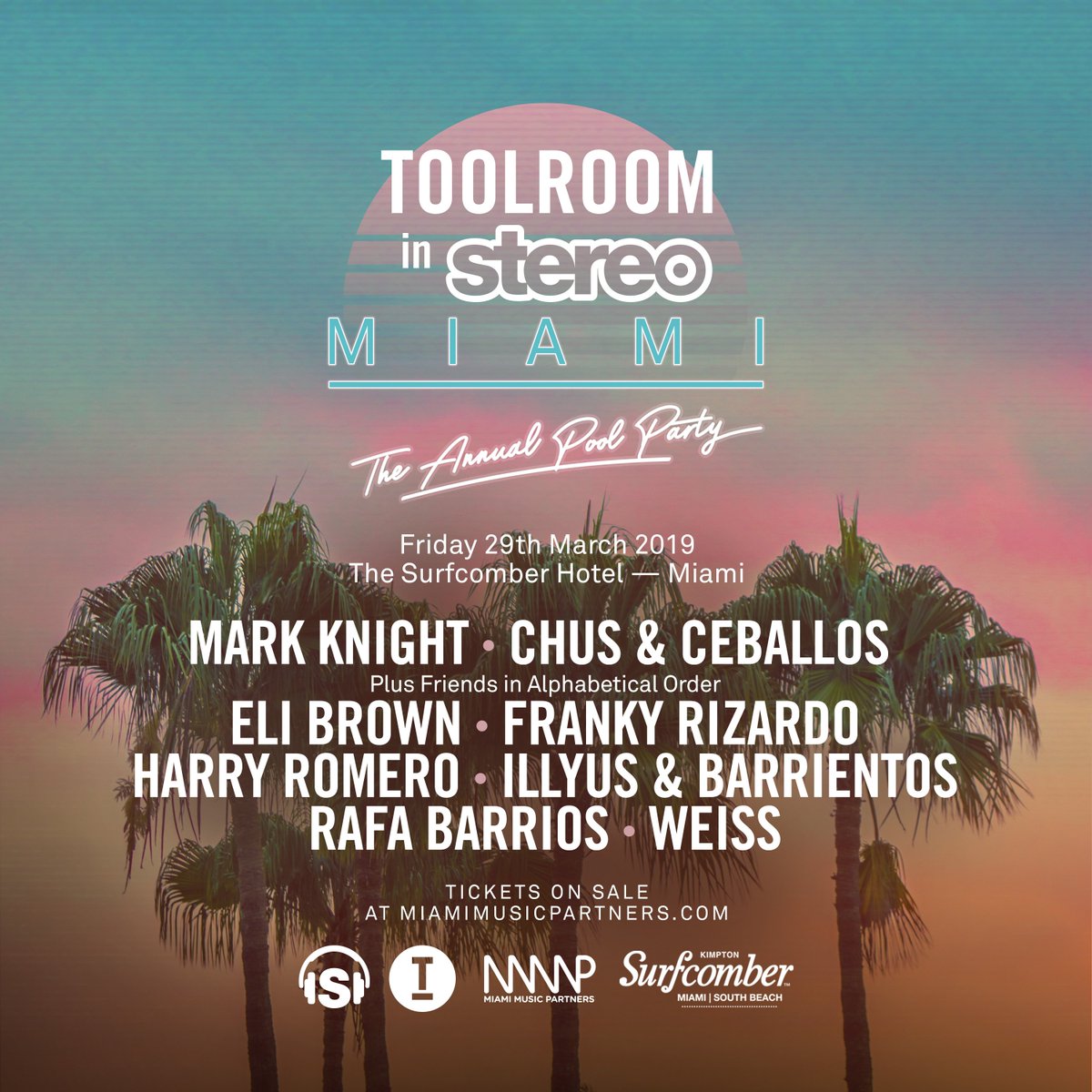 stereoprod's tweet photo. Here we go! Our Toolroom in Stereo line up is out and we are ready to ROCK Miami. So much talent on this line up! Tickets are selling fast so if you still haven't got yours we recommend getting them ASAP as this party sells out every year. Tickets at https://t.co/JJfbBFMb8b https://t.co/eDjqMdJvbh