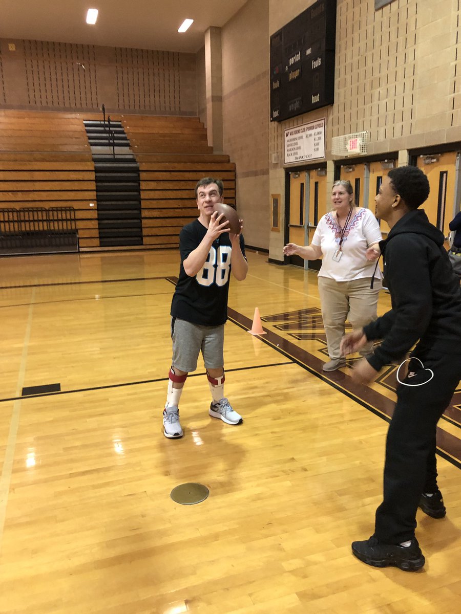coach_will83's tweet photo. Thanks to @coach_bkelley and a few of his players for stopping by P.E. Class to play football with the special education classes ! You guys made their day !! @WolverinesWHS https://t.co/aMdLw4KMuN