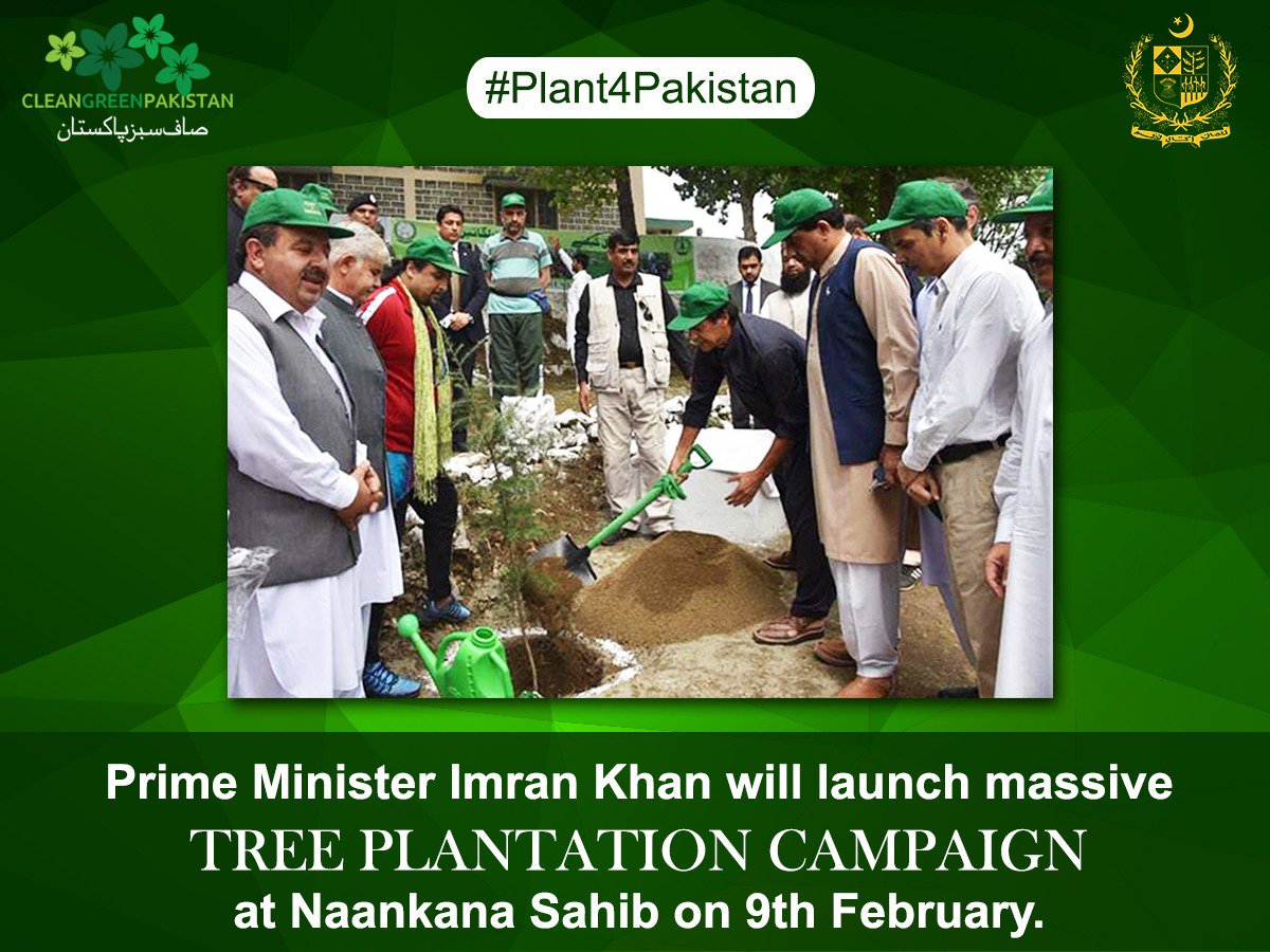 Prime Minister Imran Khan will launch a massive tree plantation drive on 9th February at Naaankana Sahib as part of #10BillionTreeTsunami 

It will be marked as #Plant4Pakistan across Pakistan