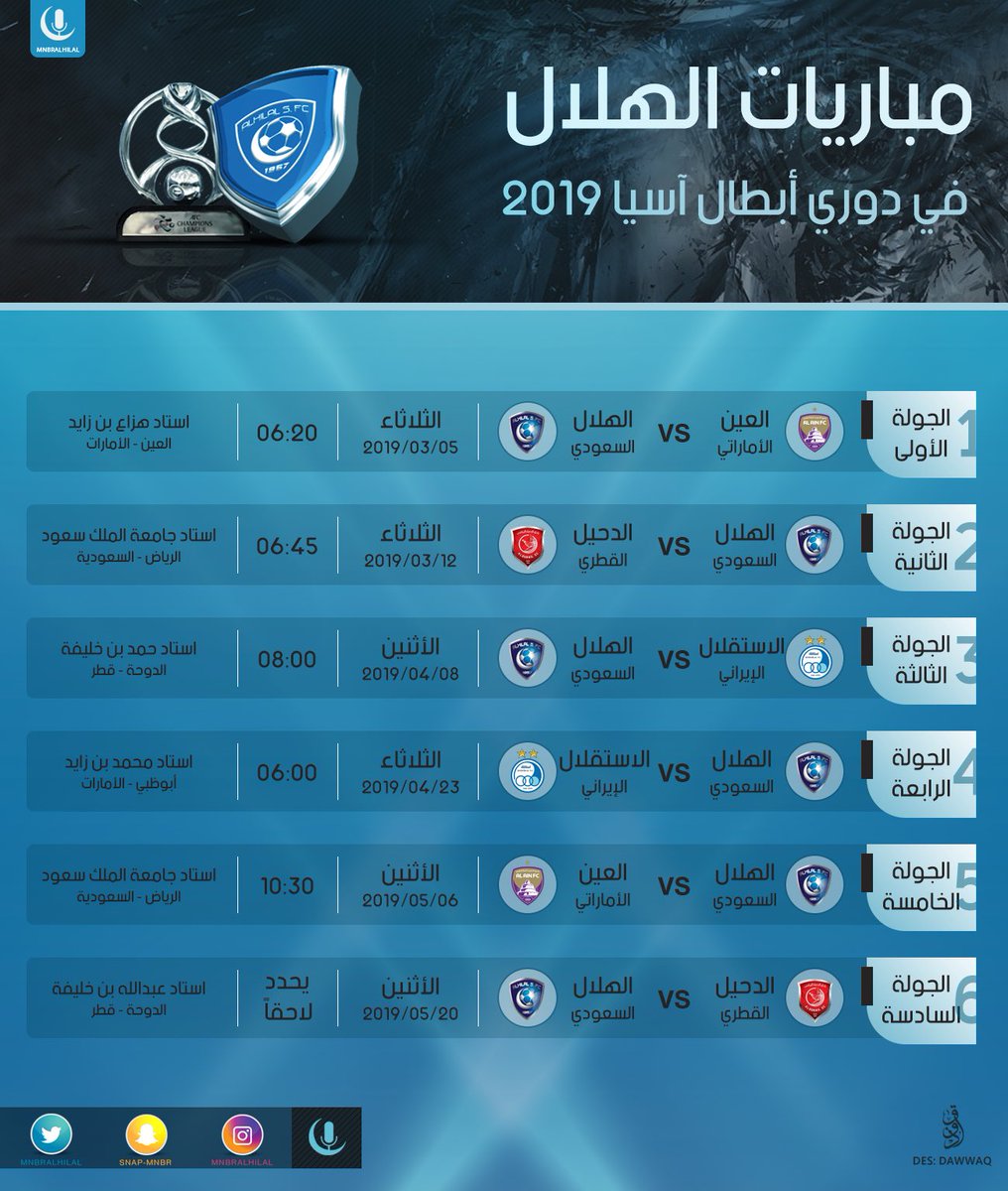 آسيا مباراة في الهلال القادمة موعد مباراة