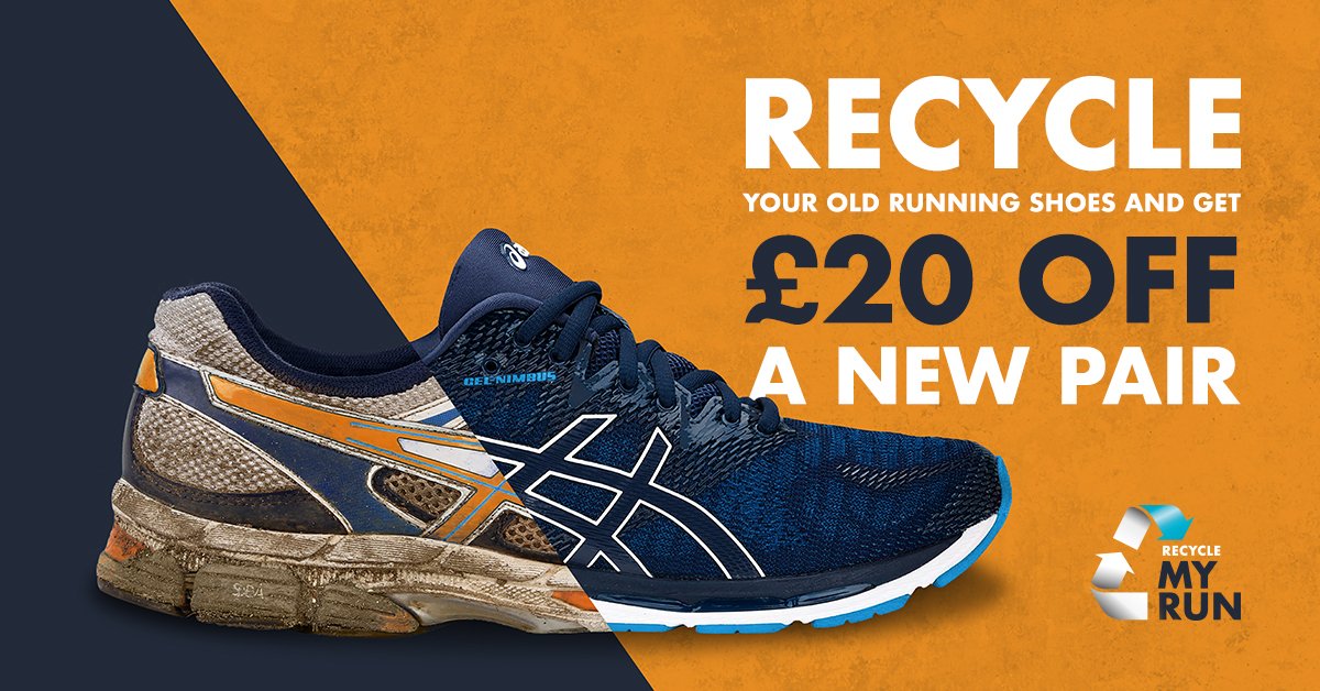 RunnersNeed's tweet photo. It's the right time of year to invest in a new pair of running trainers. From now until March 7th, when you participate in #RecyleMyRun at your local @RunnersNeed, you don't just get £20 off your new pair. You help us reduce the impact of shoe waste here in the UK and beyond. https://t.co/KuZCUxRybj