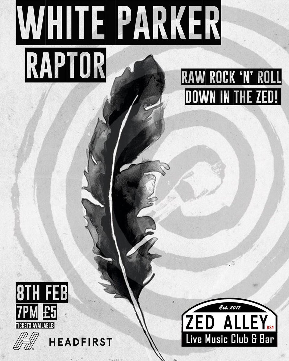 Onto the next one and this absolute ripper of a Friday night of Rock n Roll in @zed_alley ! 🤘

We’ve got a few cheap tickets left on Headfirst 👇👇

hdfst.uk/E50307

Get involved 

IT xx

#rocknroll #bristolgigs #zedalley #whiteparker #raptor