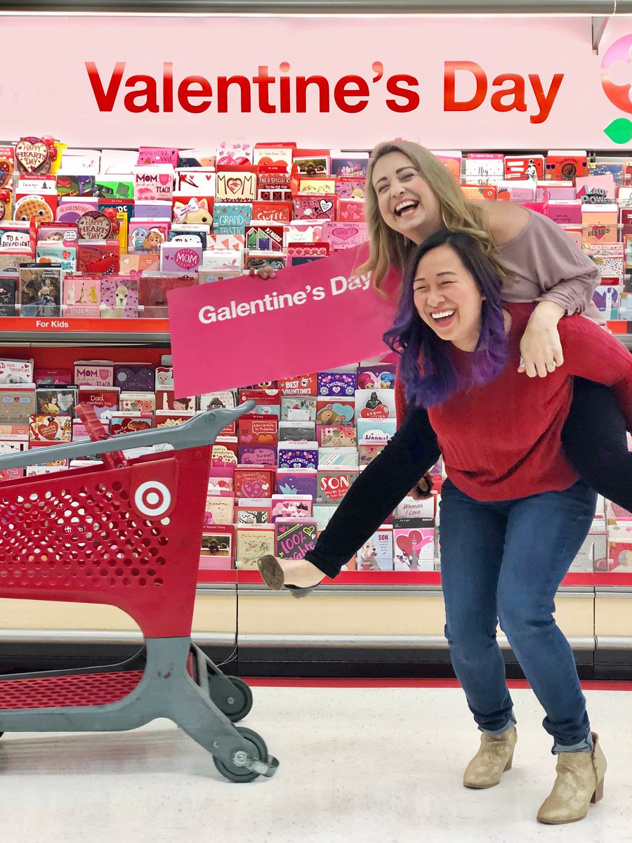 thehustlingmama's tweet photo. Oh just two gals celebrating the fact that @Target now has a dedicated GALENTINE'S DAY card section!😍Obviously @BeautifulDayBlg and I had to snap a photo of us celebrating because we love it so much! #targetmoms #girlgang #socalmom @TargetStyle #Targetbaechallenge #Targetmomduo https://t.co/sooAzY0vCs