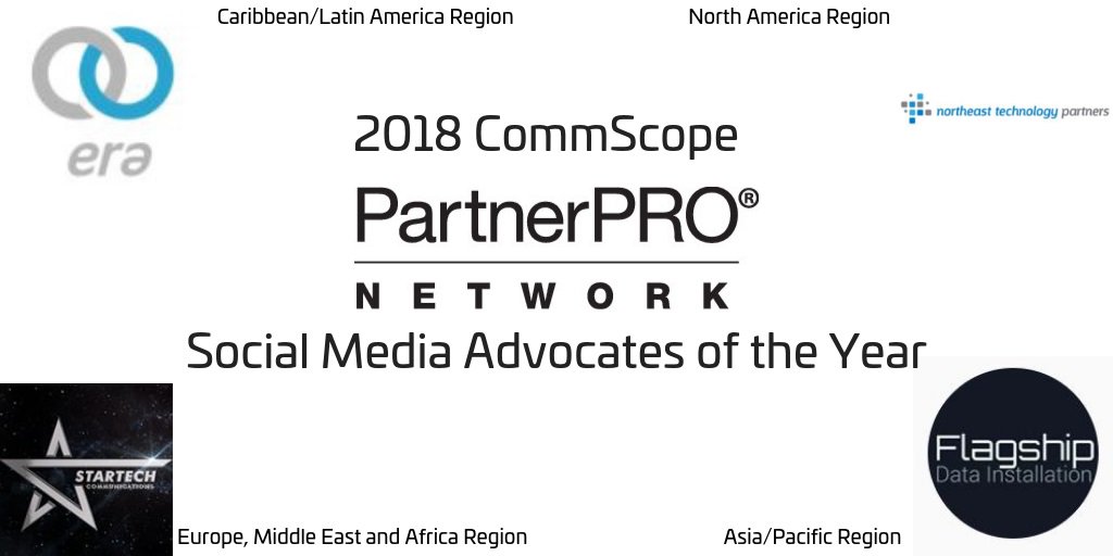 CommScope's tweet image. Congratulations to our 2018 #PartnerPRO Network #socialmediaadvocates of the Year. @EraTelecom @NE_tecpartners #startechcommunications #flagshipdatainstallation  #CommScope #runsoncommscope