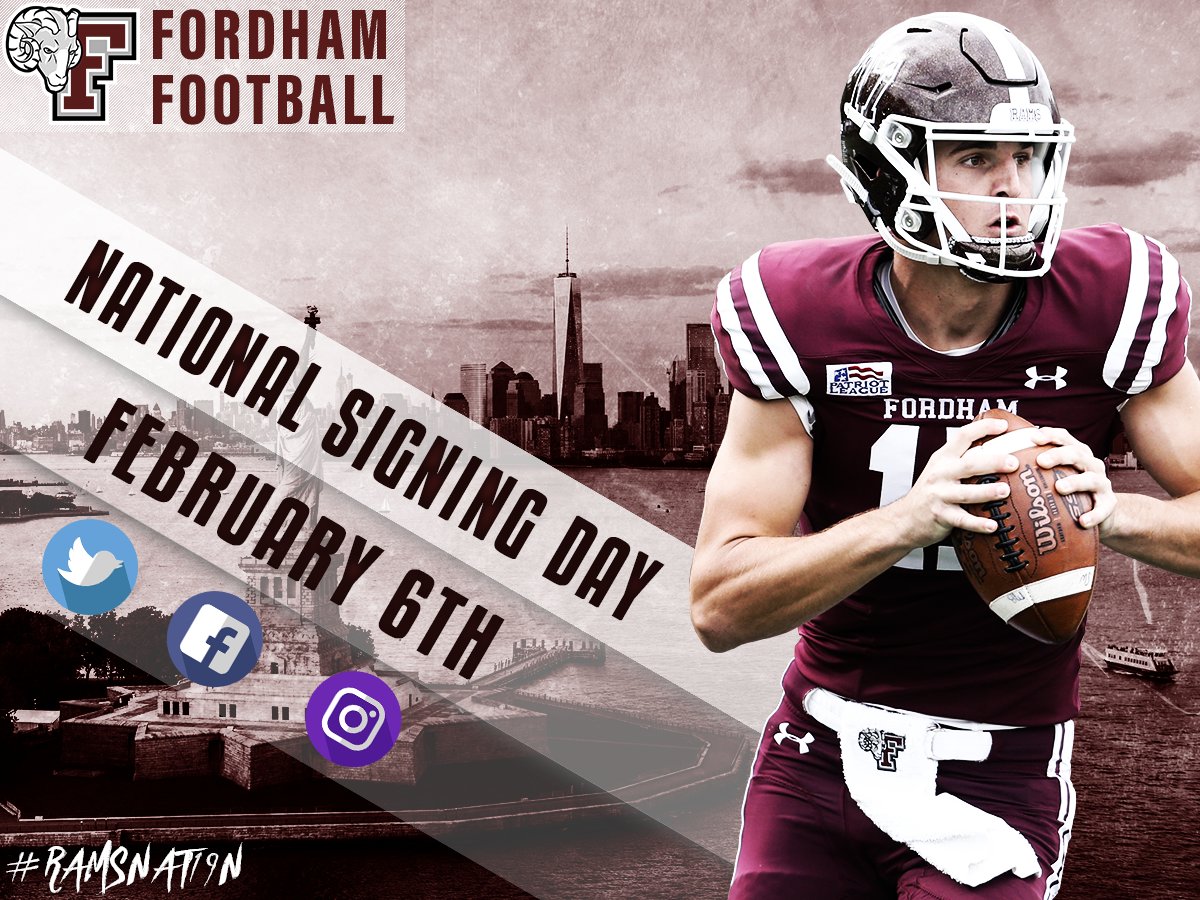FORDHAMFOOTBALL's tweet photo. The #RAMILY gets bigger and better tomorrow as we put some of the finishing touches on #RAMSNAT19N during the second round of #NSD19!! 🐏🏈✍️

Stay locked on social media starting at 7am as we announce the newest members of #NYCsCollegeFootballTeam! 🗽🏙️ https://t.co/XGeRanHs2u