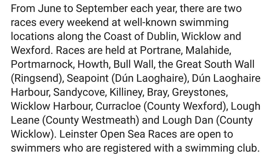 Leinster Open Sea is a not for profit voluntary organisation which organises over 35 sea swimming races every year along the coast of Leinster.