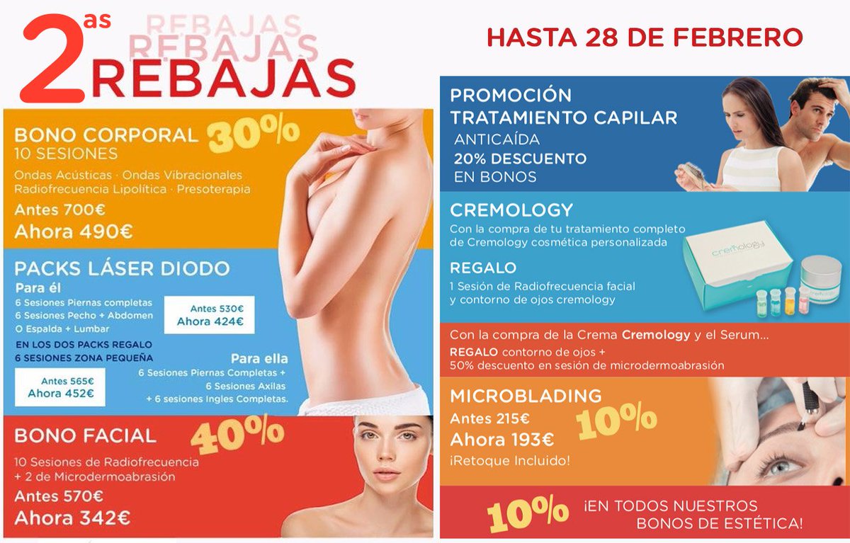 PilBelle's tweet photo. ¡Os damos una nueva orportunidad de disfrutarlas durante todo el mes de #Febrero! Llegan las 2ª REBAJAS a #CentroPilbelle. 
👉 #TratamientosFaciales corporales, #LáserDiodo, Microblading, bonos de estética.... ¡¡No pierdas la orpotunidad!! Descúbrelas en nuestro centro. 👇👇 https://t.co/8DBcEpxsHd
