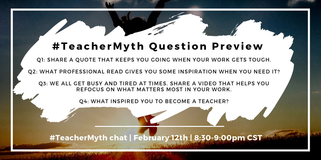 Ever feel like February can get you down at school?

Join #TeacherMyth chat next week for an inspiration throwdown! 

We'll share quotes, images, articles, and messages that help us keep us focused on why we are really in this work!

#TLAP #edchat #TCEA2019 #xplap