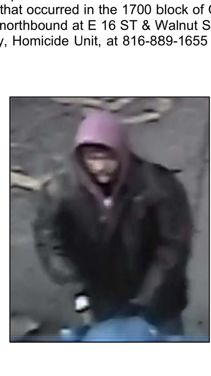 kcpolice's tweet photo. The Homicide Unit needs your help identifying this man, he is a subject of interest in the homicide this morning (02/05/19) at the gas station at 17th and Grand at 5am. If you recognize him call the TIPS hotline anonymously at 474-TIPS or the Homicide Unit directly at 234-5043 https://t.co/NWnW0OWkhB