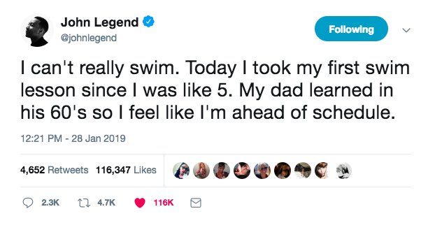 We are so humbled by all the inquiries and swim stories we have been receiving after <a href="/johnlegend/">John Legend</a> shared his swim lesson story. Our Master Swim Coach and Founder, @lisafinebergcook, has written a response article, kidswim.org/its-never-too-….
#kidswimla #adultswimchallenge