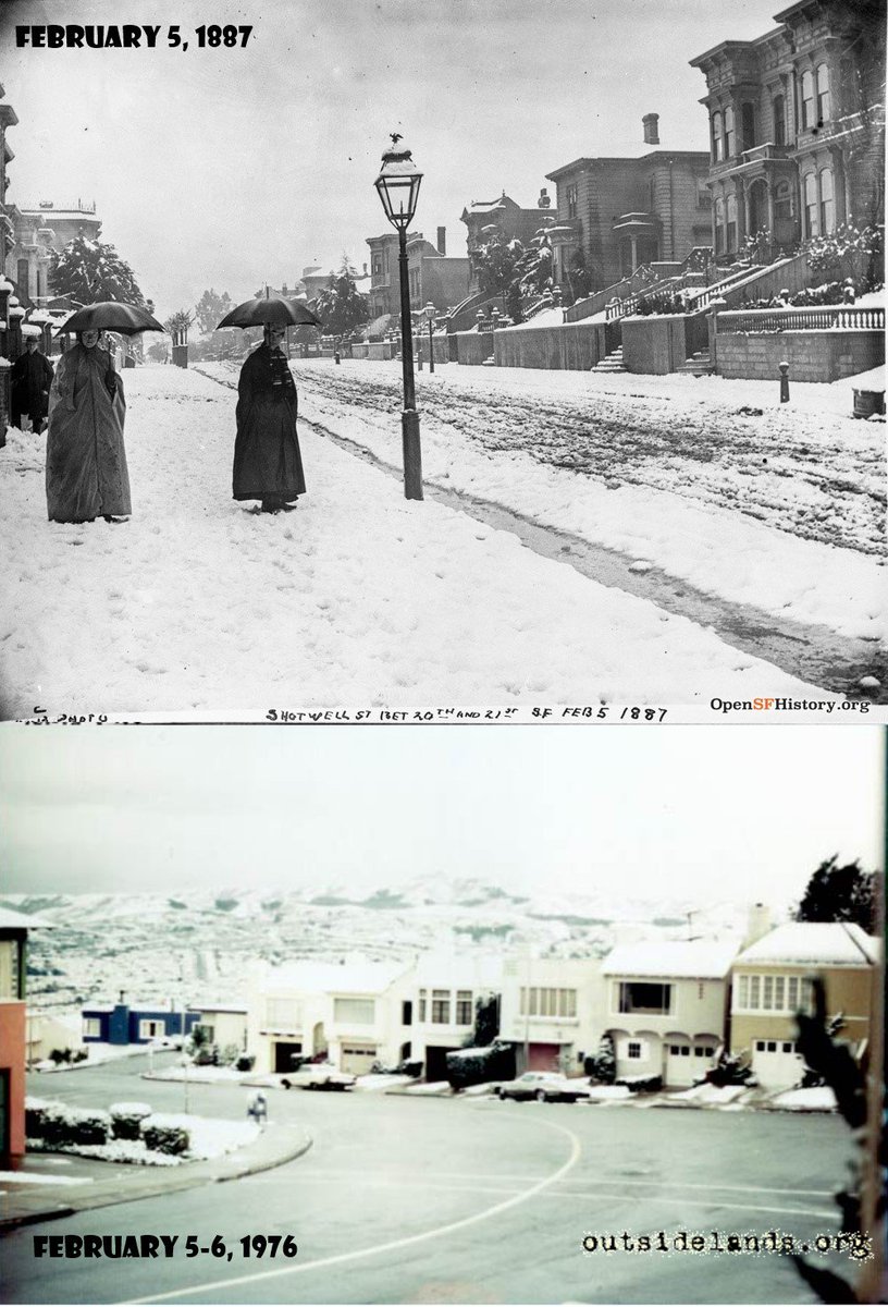 outsidelandz's tweet photo. We're kind of bummed that February 5th did not bring the snow to San Francisco like it did in 1887 and 1976.  #sfhistory  #OpenSFHistory https://t.co/A8vFgNfqP0