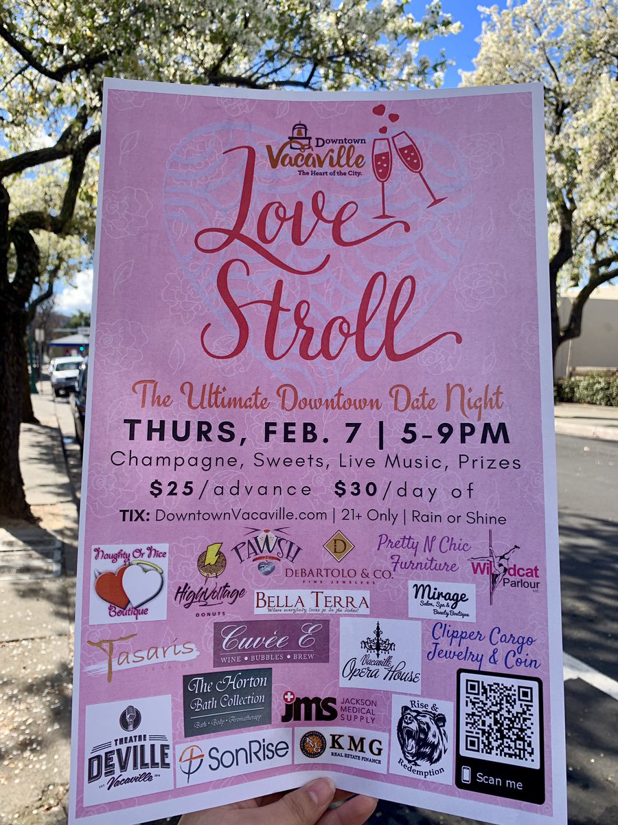 DowntownVaca's tweet photo. 💘🥂🌸It’s bloomin’ just in time for the Love Stroll! Grab your Valentine, Galentine &amp; Friends for a bubbly night out on the town! Tickets: https://t.co/G3tPojZXJK
•
•
#downtownvacaville #lovestroll #loveisintheair #valentinesday #galentinesday #love https://t.co/Ass5iYdzZt