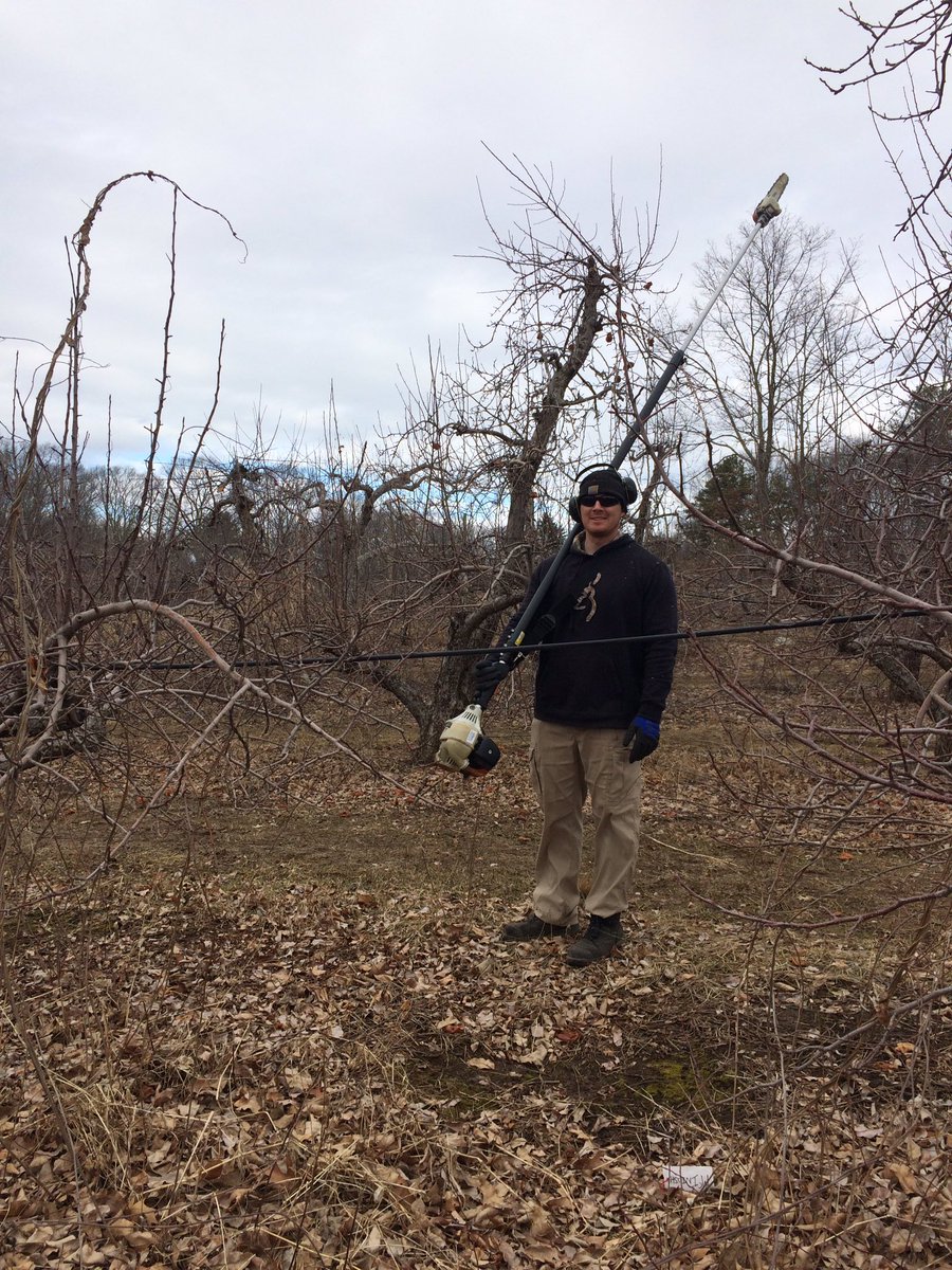 Barden_Orchard's tweet photo. Many people ask what we do in the winter at Barden Family Orchard!  We make cider, pack out apples for wholesale orders, our awesome Saturday team does Farmers Markets and our awesome weekday team is pruning and clipping trees. Here is a typical winter day in good weather!! https://t.co/7R7NzHvMrG