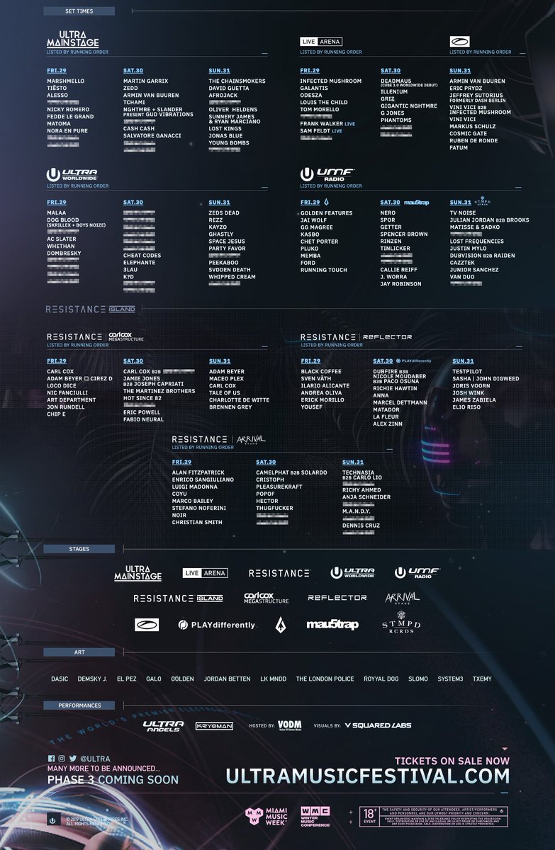 We’re thrilled to present the Phase 2 Lineup for #Ultra2019!

Explore the unique experiences available every day at each of our stages & begin planning the details of your incredible trip to Ultra Music Festival 2019

Tickets are on sale now exclusively at UltraMusicFestival.com/tickets