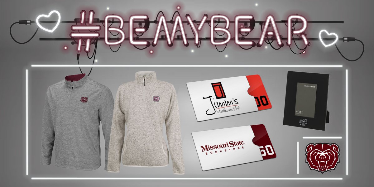 MissouriStBears's tweet image. 🚨 GIVEAWAY ALERT 🚨

Post a 📸 of you and your loved one wearing #BearWear with the #BeMyBear for a chance to win a Valentine&apos;s prize pack!!

➡️ 2 🎟️ to the Feb. 20 @MSUBearsHoops game.
➡️ $150 in gift cards. 
➡️ Bear Wear

Post by Feb. 12!

#MSUBears
