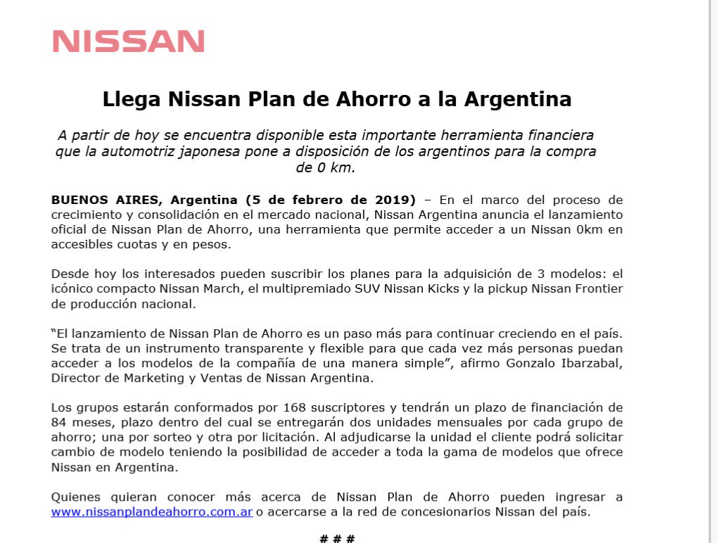 horacioalonso16's tweet photo. Después de un año difícil para este sistema de ventas financiadas, @nissanargentina se anima y lanza su plan de ahorro previo. Es para los modelos March, Kicks y Frontier https://t.co/uPcwGe0PMZ