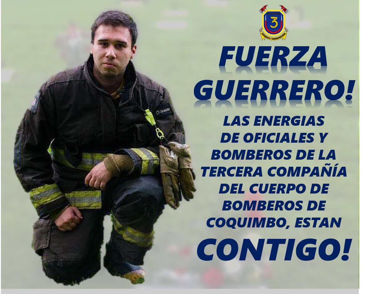 Oficiales y Bomberos de <a href="/terceracoquimbo/">Tercera Coquimbo</a> queremos pedir a nuestros seguidores, que se tomen un minuto de su tiempo y pidan por la salud de nuestro cofrade Nicolas Soto, herido de extrema gravedad al ser golpeado por el canasto de un helicoptero en Villarrica 🙏 ESTAMOS CONTIGO!