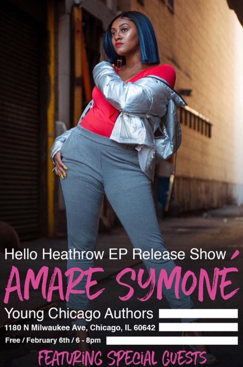 Shaundric's tweet photo. Supporting good music by great artist. @amaresymone ‘Hello Heathrow’ EP Release Show is tomorrow night at @YoungChiAuthors Pull Up!!! Chicago’s very own @musareems will be performing their song as well! If you sleeping you tweaking! https://t.co/UPF65obCuk