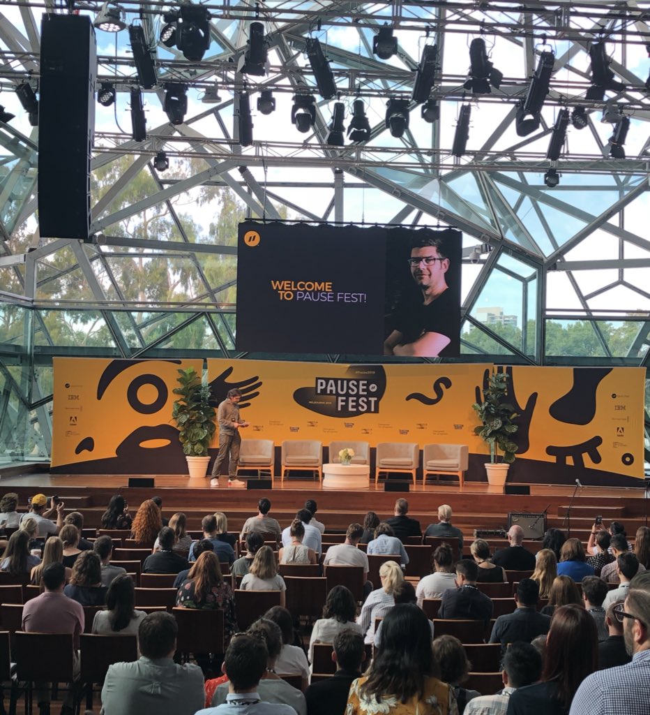 AshKateO's tweet photo. ‘The world needs more crazy ideas!’ Excited to be at Day 1 of #pausefest #pause2019 with @socialseasonau @erinlyall https://t.co/iZ2yWA2w7g