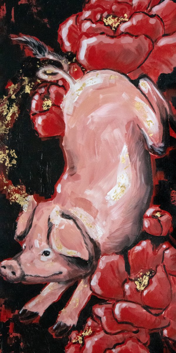 andreacreate's tweet photo. Happy #ChineseNewYear! Here's the annual painting I did for @jingyingyeg 🐖❤️ thanks again for having me, one of my favourite parties every year! #yegarts https://t.co/vzkJosuFPc