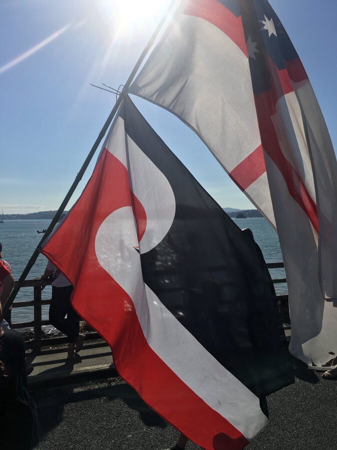 NZAHParallels's tweet photo. United Tribes of New Zealand and Tino Rangatiratanga flags at Waitangi / Andrea Hopkins, Fly a Flag (detail), 2010-15.
(Image: @MaikiSherman)
#nzartparallels 
#waitangiday2019 https://t.co/VQvNP4gC8S