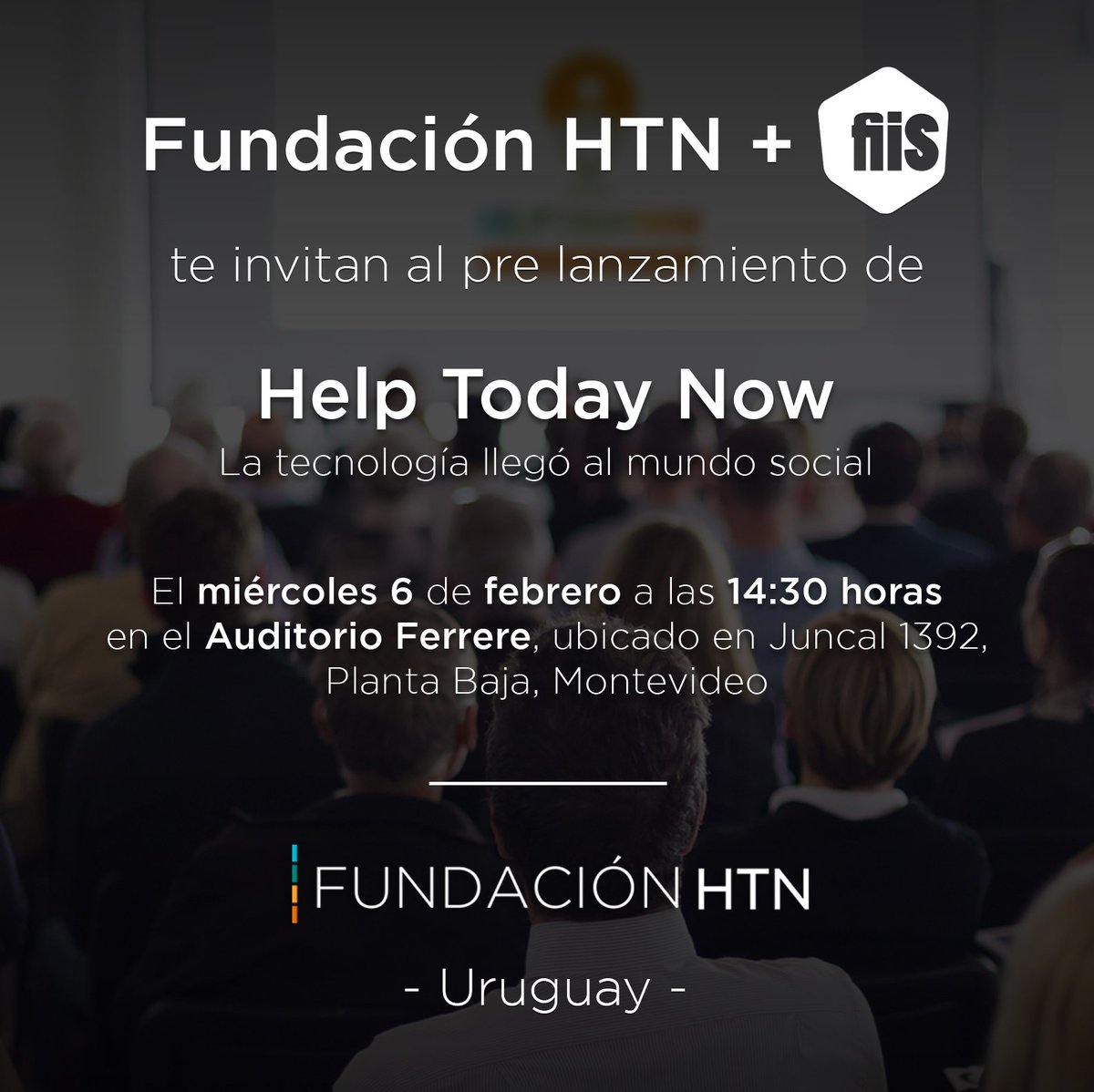 FiisUruguay's tweet photo. Si sos de una ONG, este miércoles 6 de febrero no podés faltar. El fiiS comienza el año presentando en Uruguay a la @FundacionHTN https://t.co/DoewNjSqNV, Si perteneces a una puedes registrarte aquí:
https://t.co/Bd6CTUv8XU
#Tecnología #InnovaciónSocial #fiiS #HTN https://t.co/shVZWvddXE